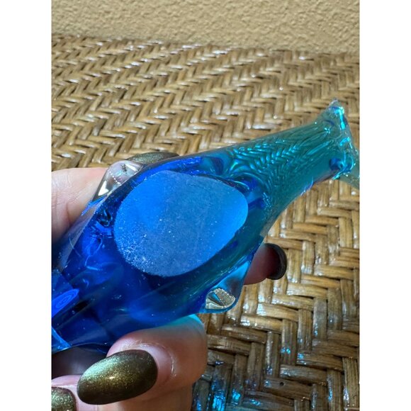 Vintage Blue Glass Dolphin Figurine Handcrafted Art - Picture 6 of 9